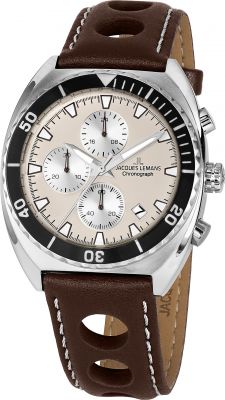 Jacques Lemans Men's 1-2041D Retro 41mm Beige Dial Leather Watch