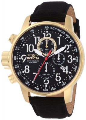 Invicta 1515 I Force Gold Lefty Chronograph Black Dial Leather Band