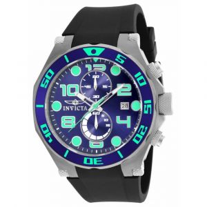 Invicta 17813 Men's Pro Diver Quartz Chronograph Blue Dial Black Rubber Strap Watch