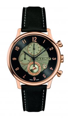 Teslar Men's Re-Balance T-1 Chrono WTTO00319 42mm Black Dial Leather Watch