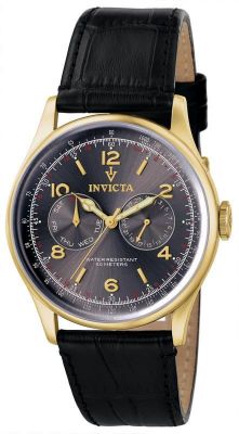 Invicta 6751 Men's Gunmetal Dial with Black Leather Vintage Watch