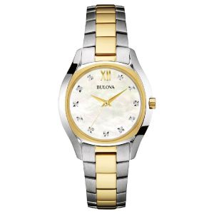 Bulova 98P145 Women's Maiden Lane Diamond Accented White MOP Dial Two Tone Steel Watch
