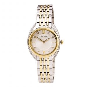 Bulova 98R229 Women's Diamonds Two Tone Steel Silver Tone Dial Watch