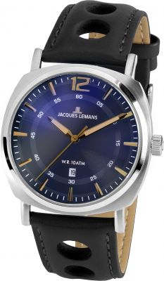 Jacques Lemans Men's Watch Stainless Steel Leather Strap Quartz 1-1943K