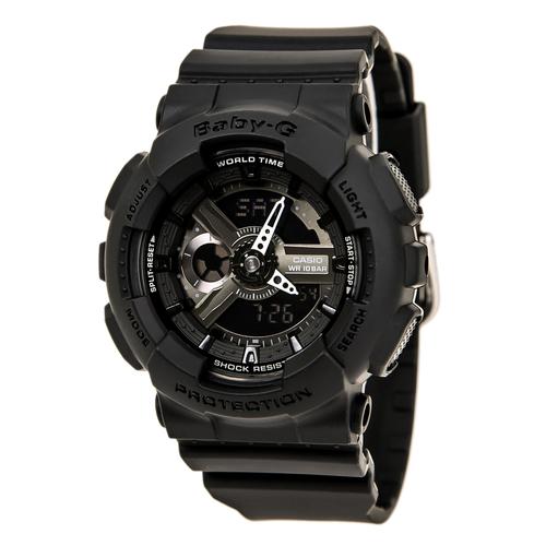 Casio BA110BC-1A Women's Baby-G World Time Ana-Digi Black Dial Black Resin Strap Chronograph Alarm Watch