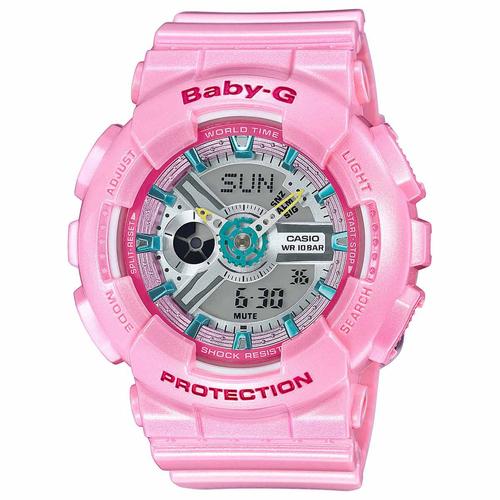 Casio BA110CA-4A Women's Baby-G Ana-Digi Grey Dial Pink Resin Strap World Time Alarm Watch