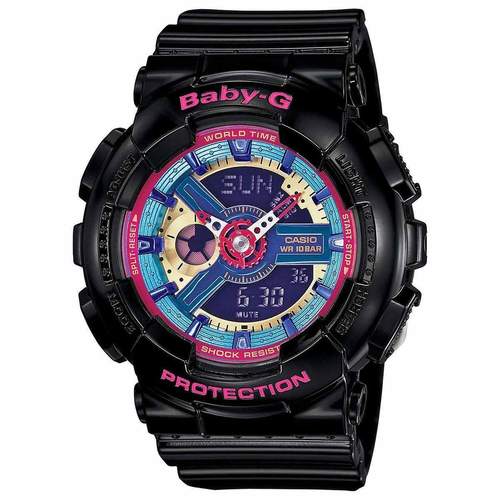 Casio BA112-1A Women's Baby-G Ana-Digi Dial World Time Black Resin Alarm Watch
