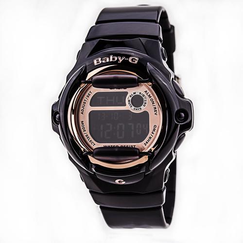 Casio BG169G-1 Women's Baby-G Rose Gold & Black Digital Dial Black Resin Alarm Databank Dive Watch