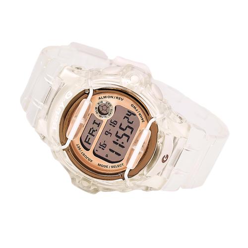 Casio BG169G-7B Women's Baby-G Rose Gold & Grey Digital Dial Clear Transparent Strap Dive Watch
